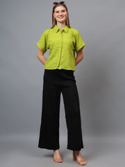 Gaiia Stone Collar Printed Crop Shirt