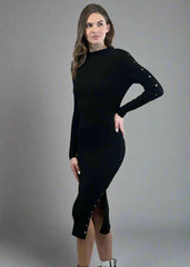 Gaiia Slit Ribbed Knit Midi Dress