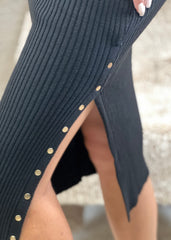 Gaiia Slit Ribbed Knit Midi Dress