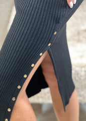 Gaiia Slit Ribbed Knit Midi Dress