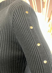 Gaiia Slit Ribbed Knit Midi Dress