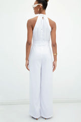 Gaiia Halter Neck Sleeveless Solid Color Jumpsuit - White