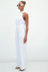 Gaiia Halter Neck Sleeveless Solid Color Jumpsuit - White