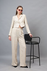 Gaiia Cropped Solid Color Blazer - Beige