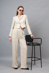 Gaiia Cropped Solid Color Blazer - Beige