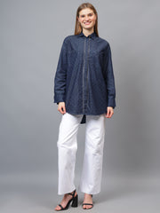Gaiia Swaroski Studded Blue Denim Shirt - Blue