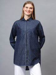 Gaiia Swaroski Studded Blue Denim Shirt - Blue