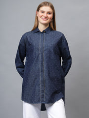 Gaiia Swaroski Studded Blue Denim Shirt - Blue