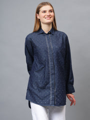 Gaiia Swaroski Studded Blue Denim Shirt - Blue