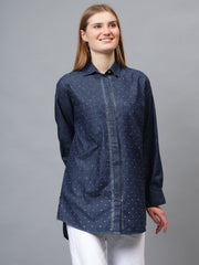 Gaiia Swaroski Studded Blue Denim Shirt - Blue