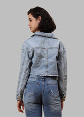 Gaiia Cropped Sky Blue Denim Jacket - Blue