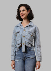 Gaiia Cropped Sky Blue Denim Jacket - Blue