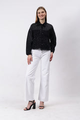 Gaiia Swaroski Studded Black Denim Jacket - Black