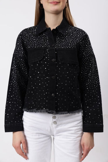 Gaiia Swaroski Studded Black Denim Jacket - Black - GAIIA