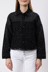 Gaiia Swaroski Studded Black Denim Jacket - Black