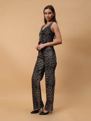 Gaiia Leopard Print Denim Waistcoat - Black