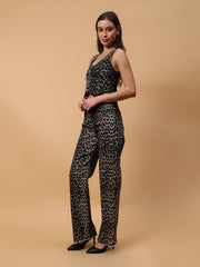 Gaiia Leopard Print Denim Waistcoat - Black