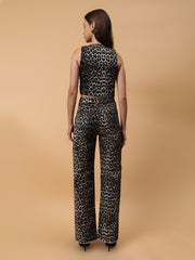 Gaiia Leopard Print Denim Waistcoat - Black
