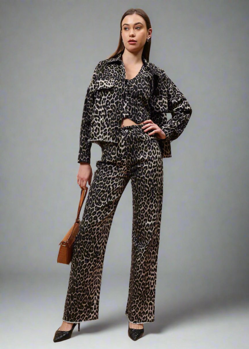 Gaiia Denim Jacket Leopard Print - Black - GAIIA