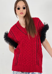 Gaiia Sleeveless Knit Vest With Tulle Sleeves