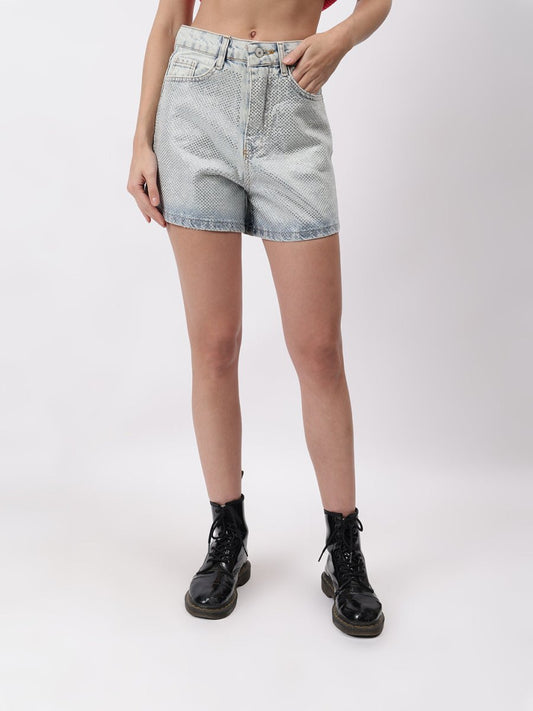 Gaiia Swaroski Studded Denim Shorts - GAIIA