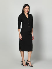 Gaiia Solid Color Tweed Blazer And Skirt Set
