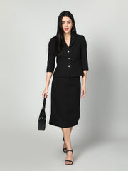 Gaiia Solid Color Tweed Blazer And Skirt Set