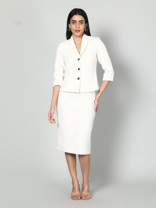 Gaiia Solid Color Tweed Blazer And Skirt Set - GAIIA