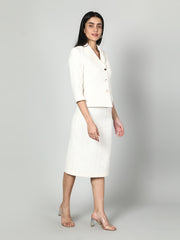 Gaiia Solid Color Tweed Blazer And Skirt Set