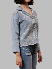 Gaiia Embroided Denim Jacket - Blue
