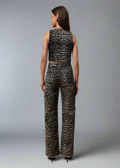 Gaiia Leopard Print Straight Leg Jeans