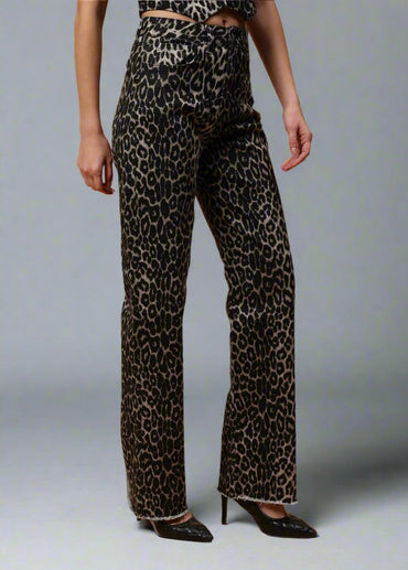 Gaiia Leopard Print Straight Leg Jeans - GAIIA