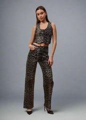 Gaiia Leopard Print Straight Leg Jeans