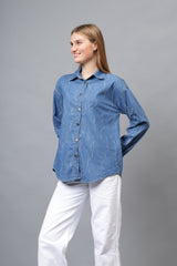Gaiia Wavy Shimmer Denim Shirt