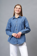 Gaiia Wavy Shimmer Denim Shirt