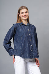 Gaiia Wavy Shimmer Denim Shirt