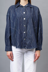 Gaiia Wavy Shimmer Denim Shirt