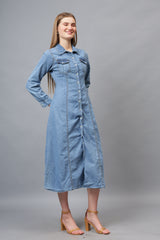 Gaiia Denim Long Buttoned Dress - Blue