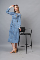 Gaiia Denim Long Buttoned Dress - Blue