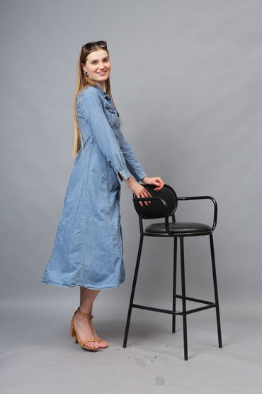 Gaiia Denim Long Buttoned Dress - Blue - GAIIA