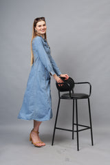Gaiia Denim Long Buttoned Dress - Blue