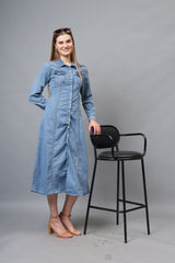 Gaiia Denim Long Buttoned Dress - Blue