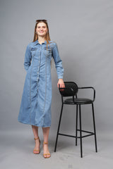 Gaiia Denim Long Buttoned Dress - Blue