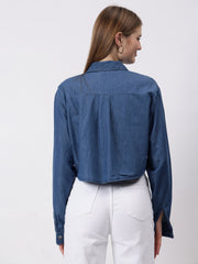 Gaiia Swaroski Studded Cropped Shirt - Blue