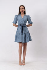 Gaiia Wrap Around Denim Dress - Blue