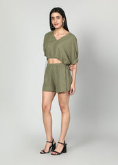 Gaiia Cropped Oversize Top And Skirt Set - Olive Green