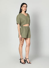 Gaiia Cropped Oversize Top And Skirt Set - Olive Green