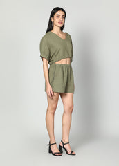 Gaiia Cropped Oversize Top And Skirt Set - Olive Green