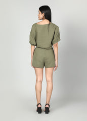 Gaiia Cropped Oversize Top And Skirt Set - Olive Green