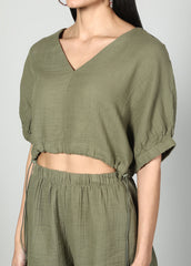 Gaiia Cropped Oversize Top And Skirt Set - Olive Green